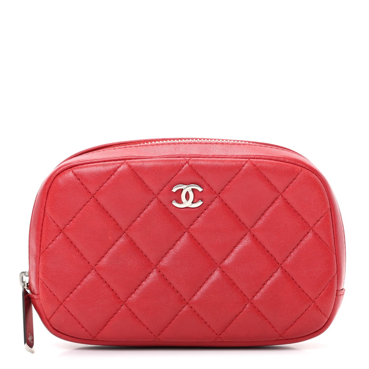Chanel Lambskin Quilted Small Curvy Pouch Cosmetic Case Red 1 of 7