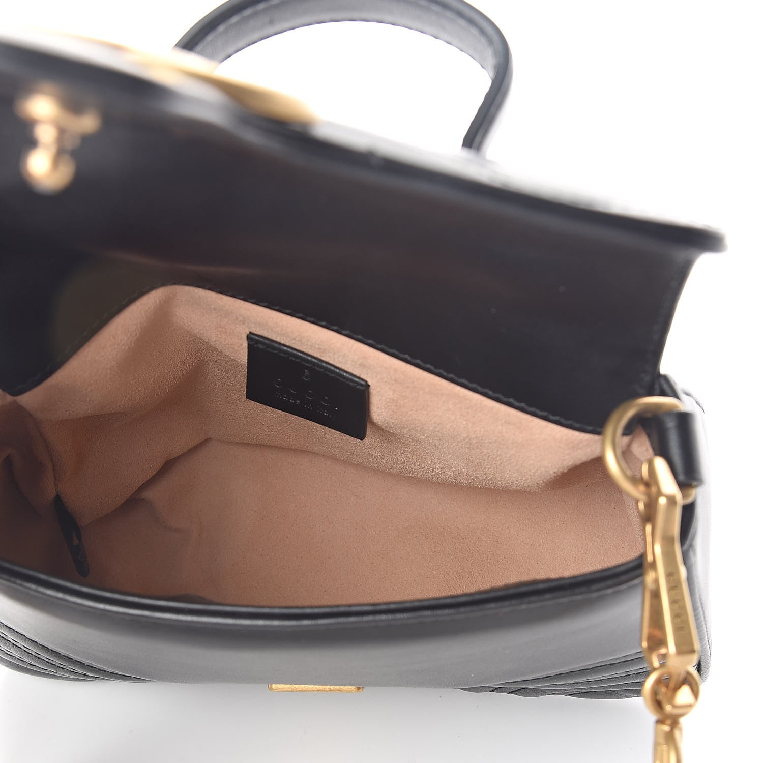 Gucci Calfskin Matelasse Mini GG Marmont Top Handle Shoulder Bag Black 5 of 9