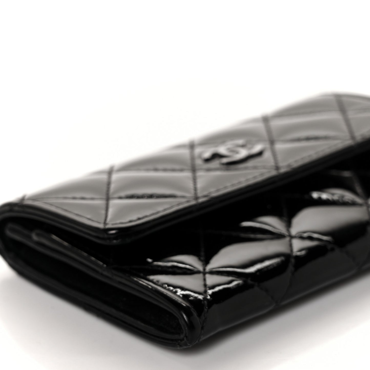 Patent Quilted Flap Card Holder Black