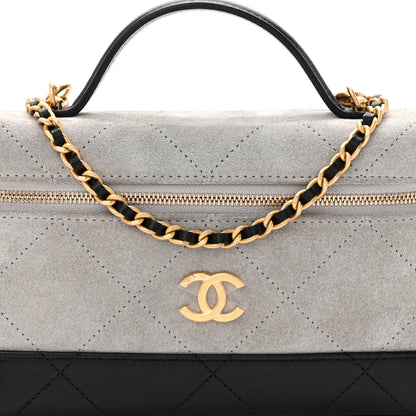 Chanel Suede Calfskin Shiny Lambskin Quilted Top Handle Slim Vanity Case With Chain Grey Black 8 of 13