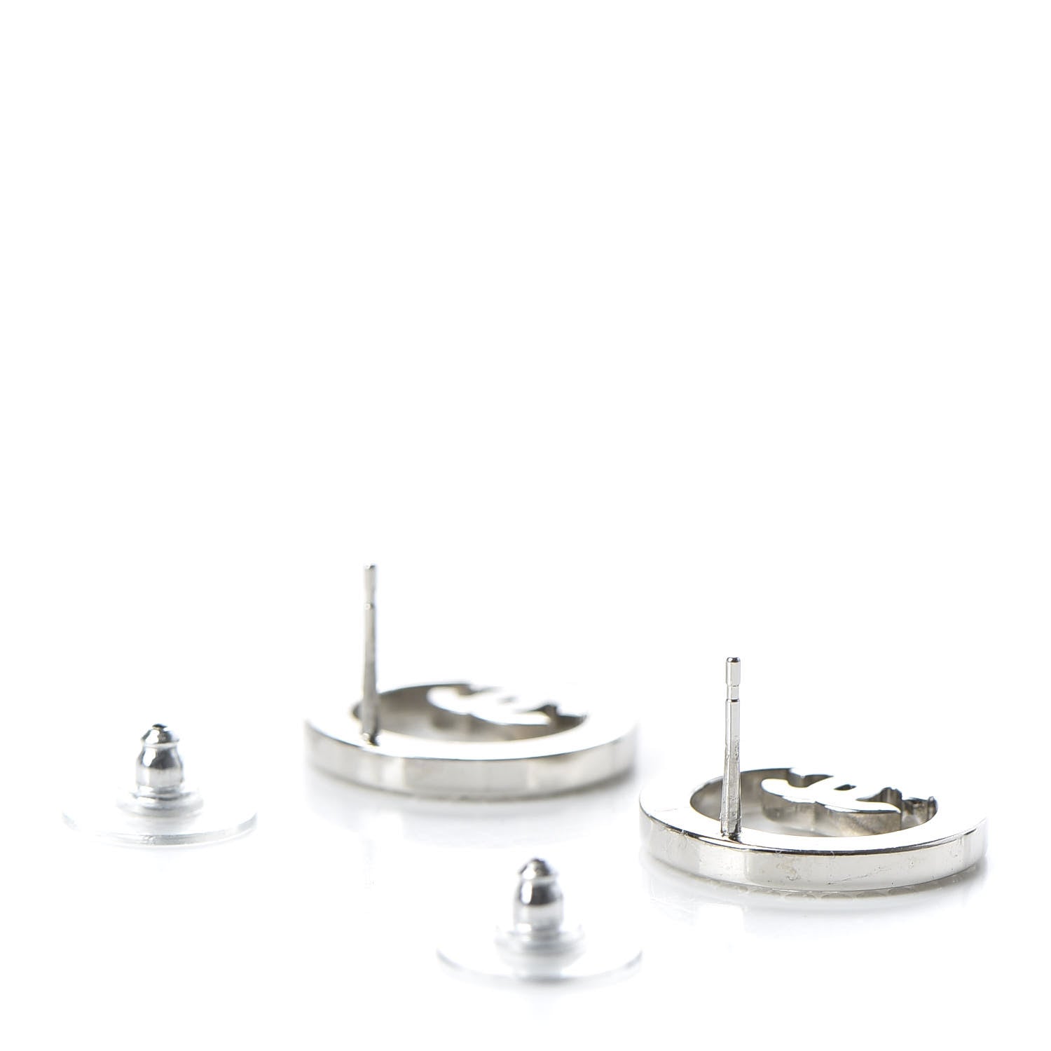 Chanel Crystal CC Round Earrings Silver 3 of 5