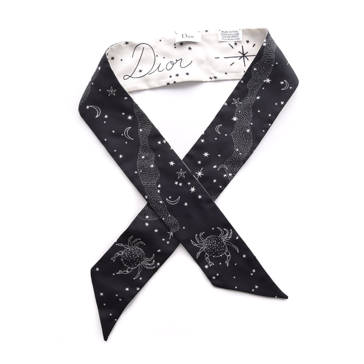 Christian Dior Silk Zodiac Cancer Mitzah Scarf Black 1 of 5