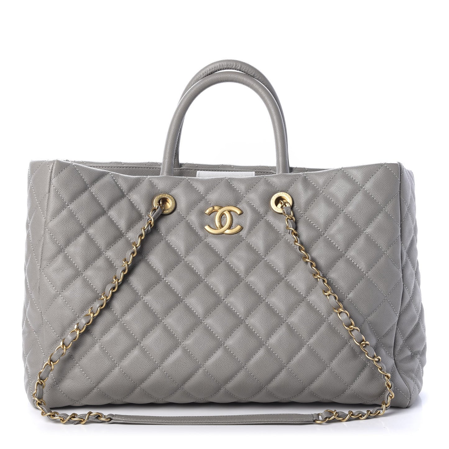 Caviar Quilted Large Coco Handle Shopping Tote Grey