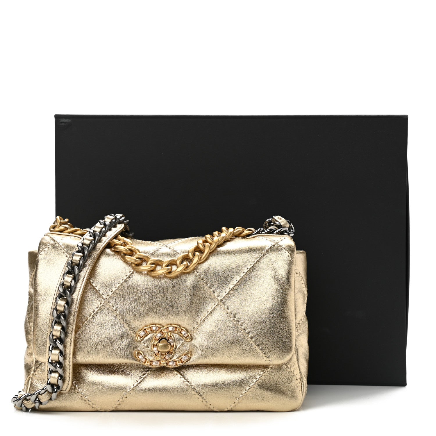 Chanel Metallic Lambskin Stitched Medium Chanel 19 Flap Gold 11 of 11