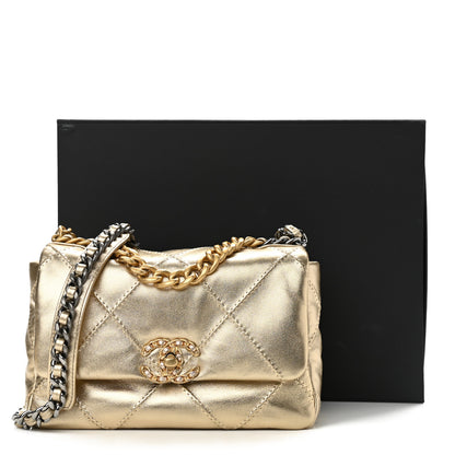 Chanel Metallic Lambskin Stitched Medium Chanel 19 Flap Gold 11 of 11