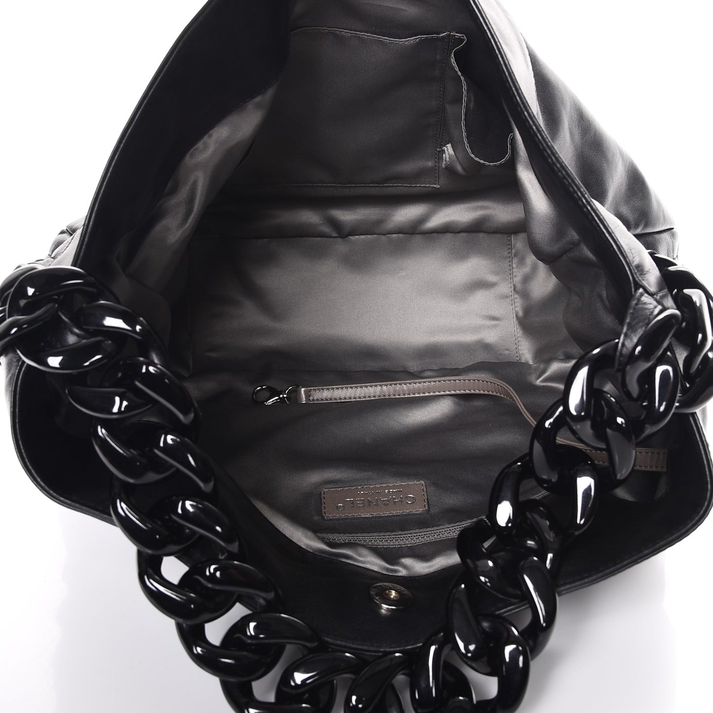 Calfskin Modern Chain Rhodoid Hobo Black