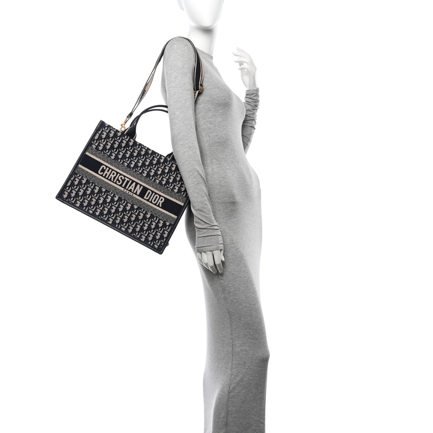 Oblique Calfskin Medium Book Tote With Strap Blue Multicolor Blue Multicolor