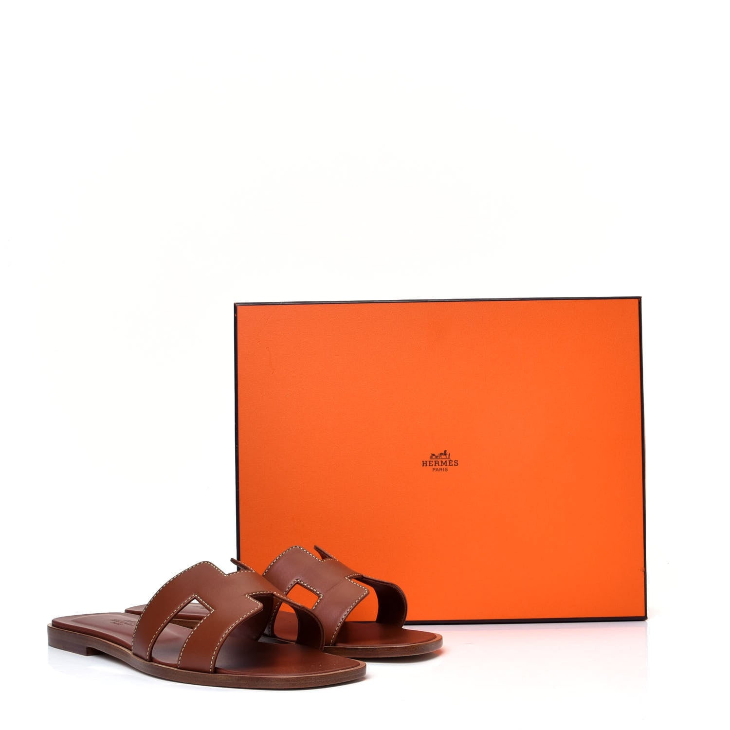 Hermes Box Calfskin Oran Sandals 37.5 Gold 8 of 8