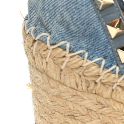 Valentino Garavani Denim Butterfly Embroidered Rockstud Ankle Wrap Espadrille 15/85mm Wedges 36 Light Denim 8 of 10