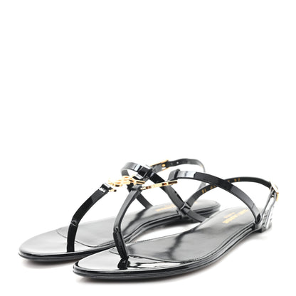 Saint Laurent Patent Calfskin Cassandra Monogram Sandals 37 Black 4 of 10