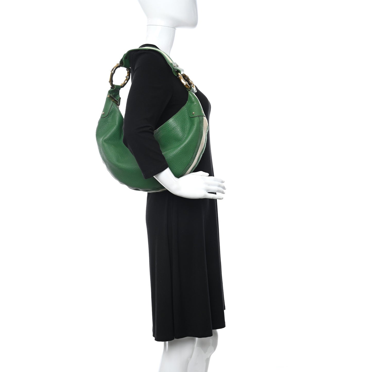 Calfskin Half Moon Bamboo Ring Hobo Green