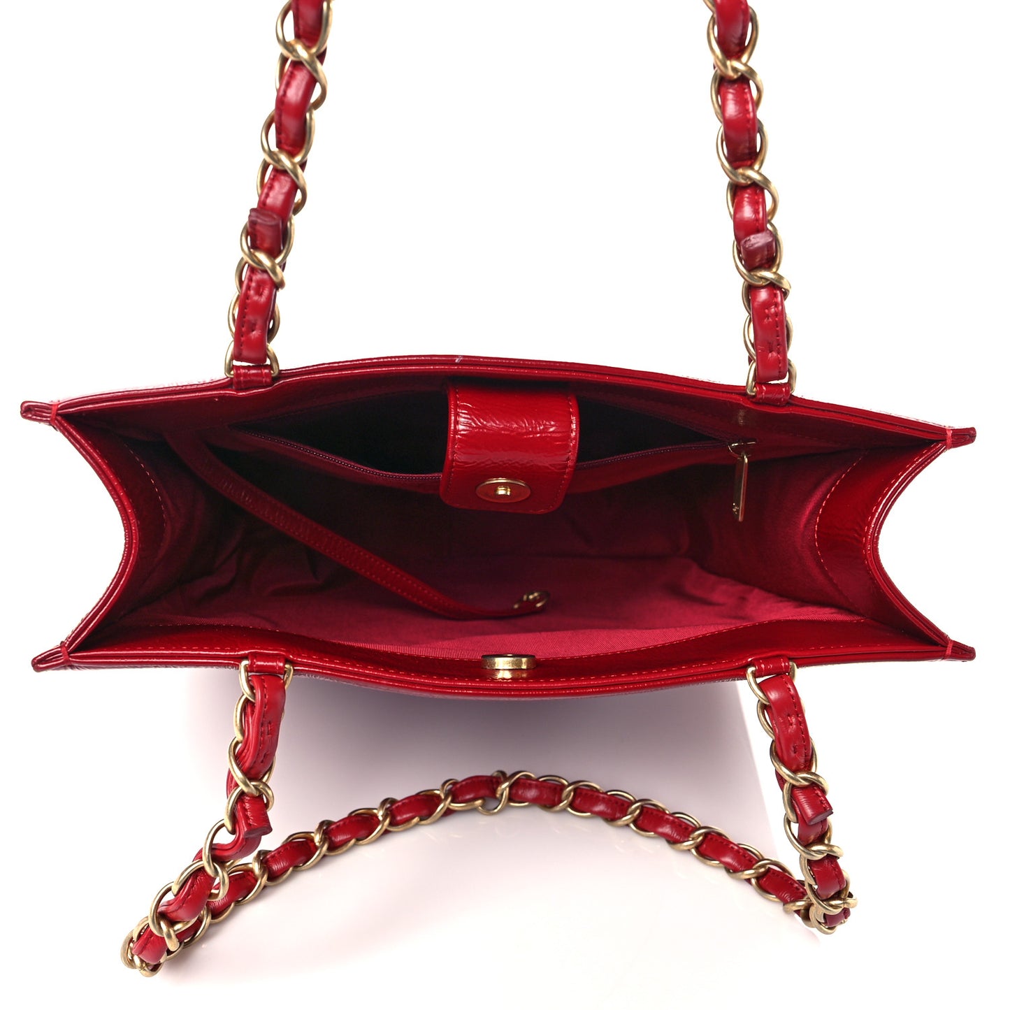 Shiny Aged Calfskin North South Shopping Bag Red