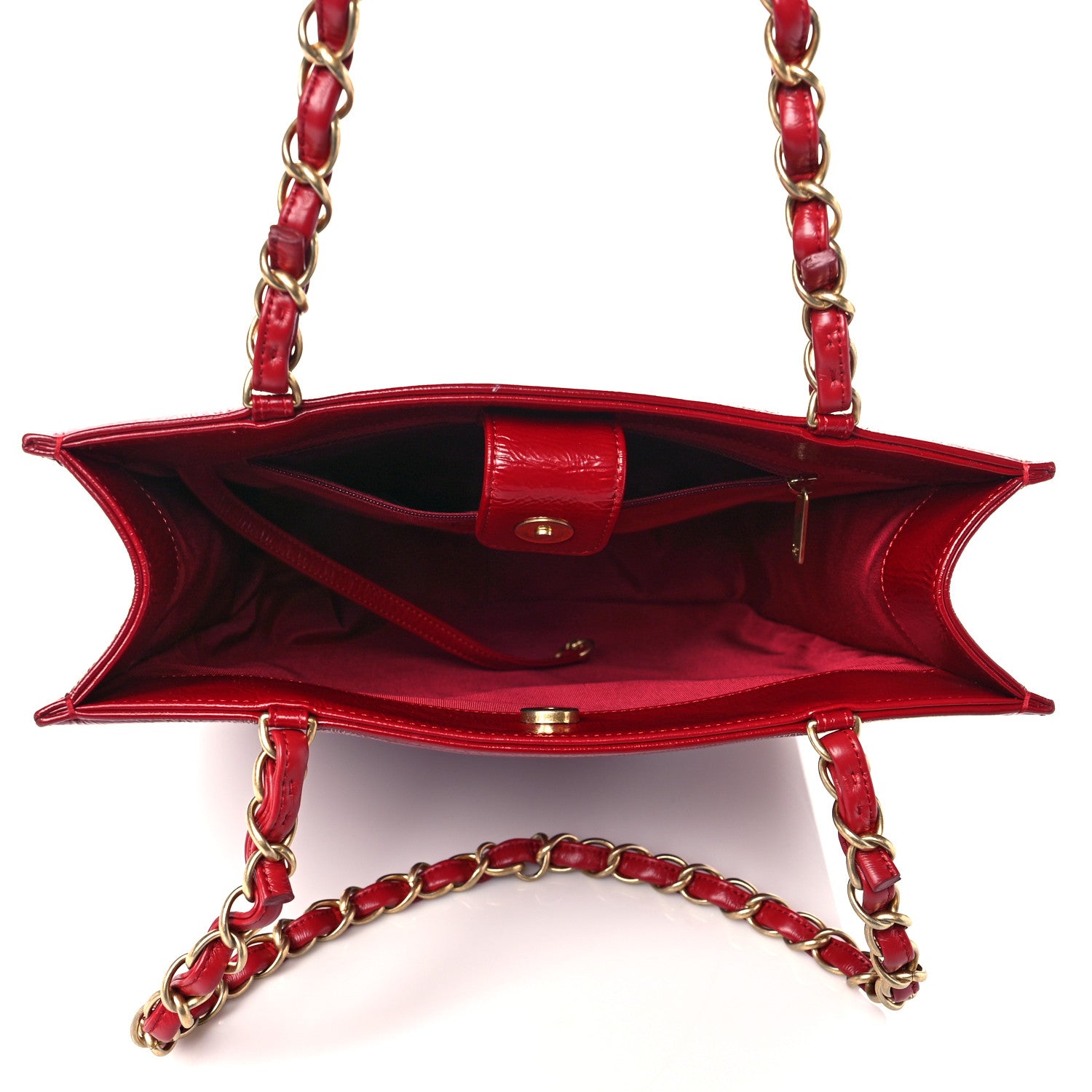 Chanel Shiny Aged Calfskin North South Shopping Bag Red 7 of 11