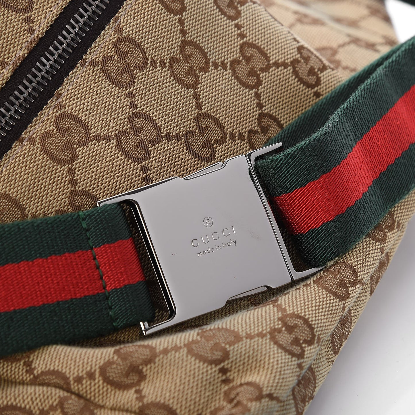 GG Monogram Web Double Pocket Belt Bag Dark Brown