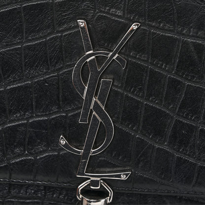 Saint Laurent Calfskin Crocodile Embossed Medium Classic Monogram Kate Tassel Satchel Black 12 of 13