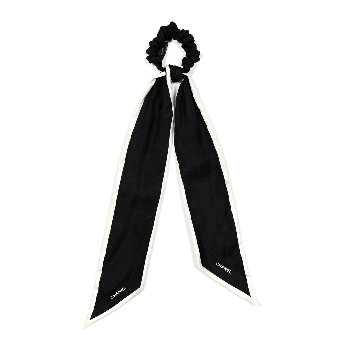 Silk Twill Hair Tie White Black