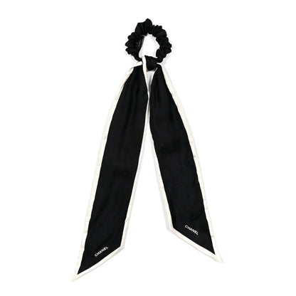 Chanel Silk Twill Hair Tie White Black 1 of 3