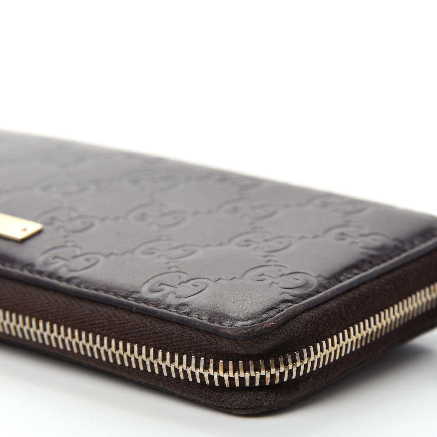 Guccissima Margaux Calfskin Metal Bar Zip Around Wallet Chocolate