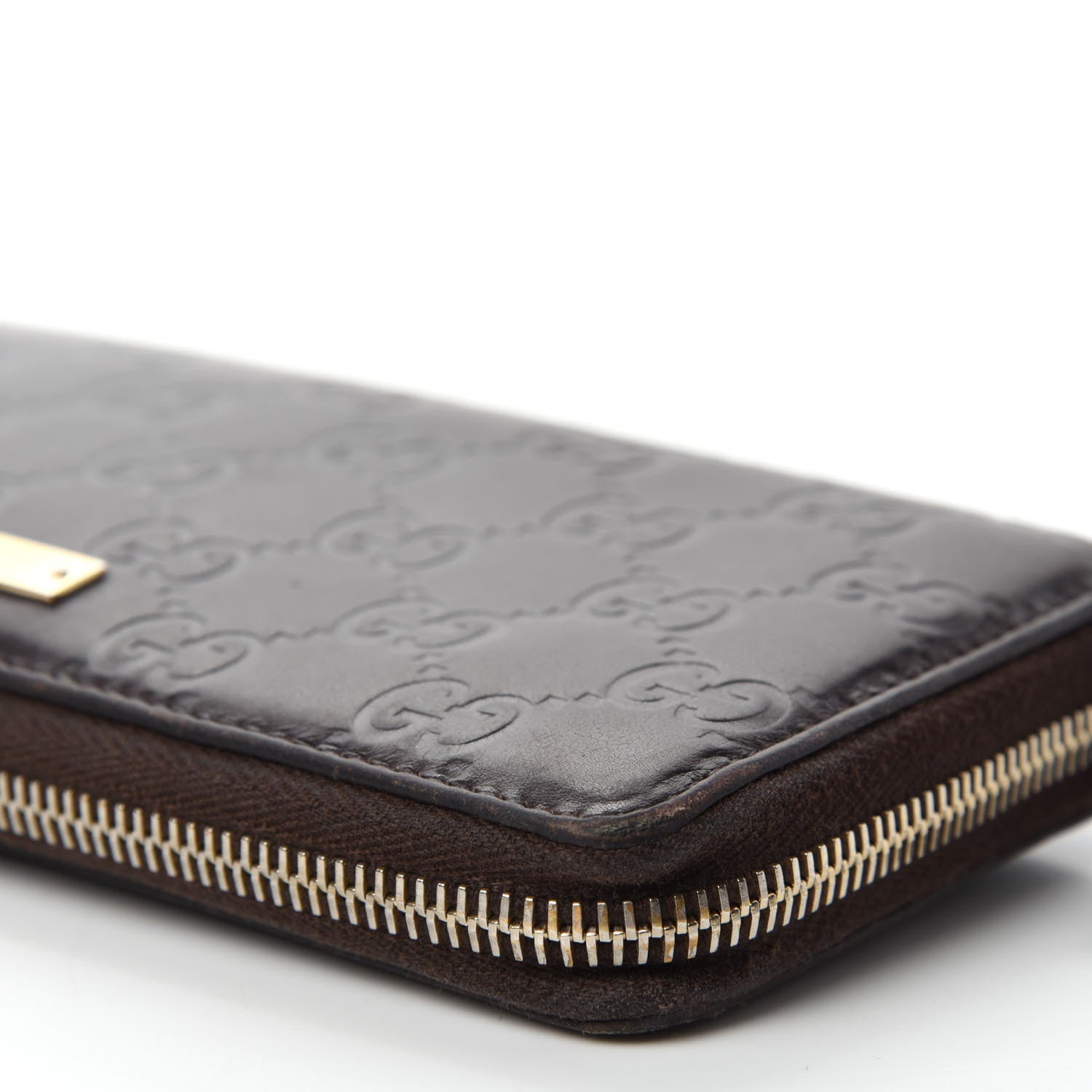 Gucci Guccissima Margaux Calfskin Metal Bar Zip Around Wallet Chocolate 9 of 11