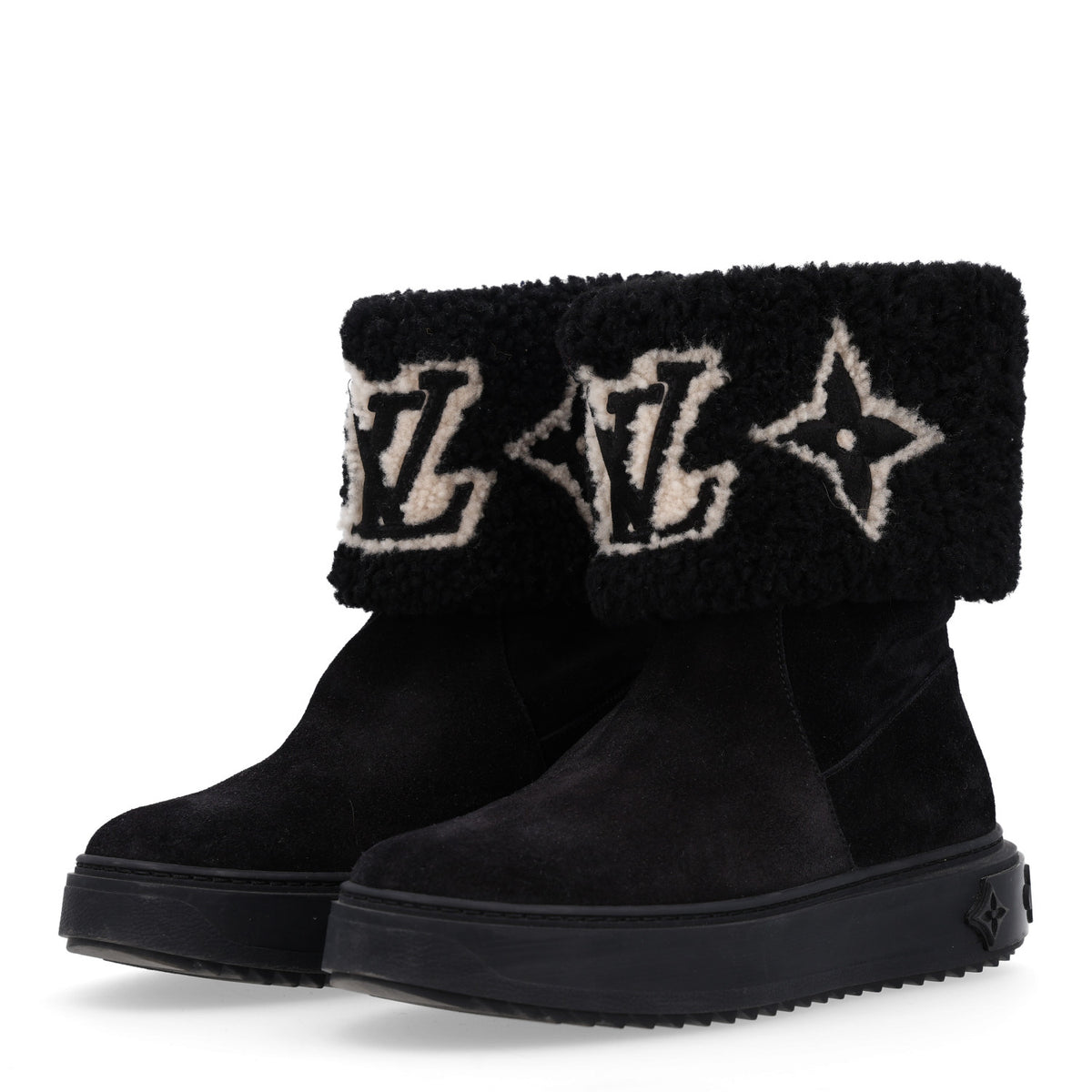 Louis Vuitton Suede Calfskin Shearling Snowdrop Flat Ankle Boot 36 Black 4 of 10