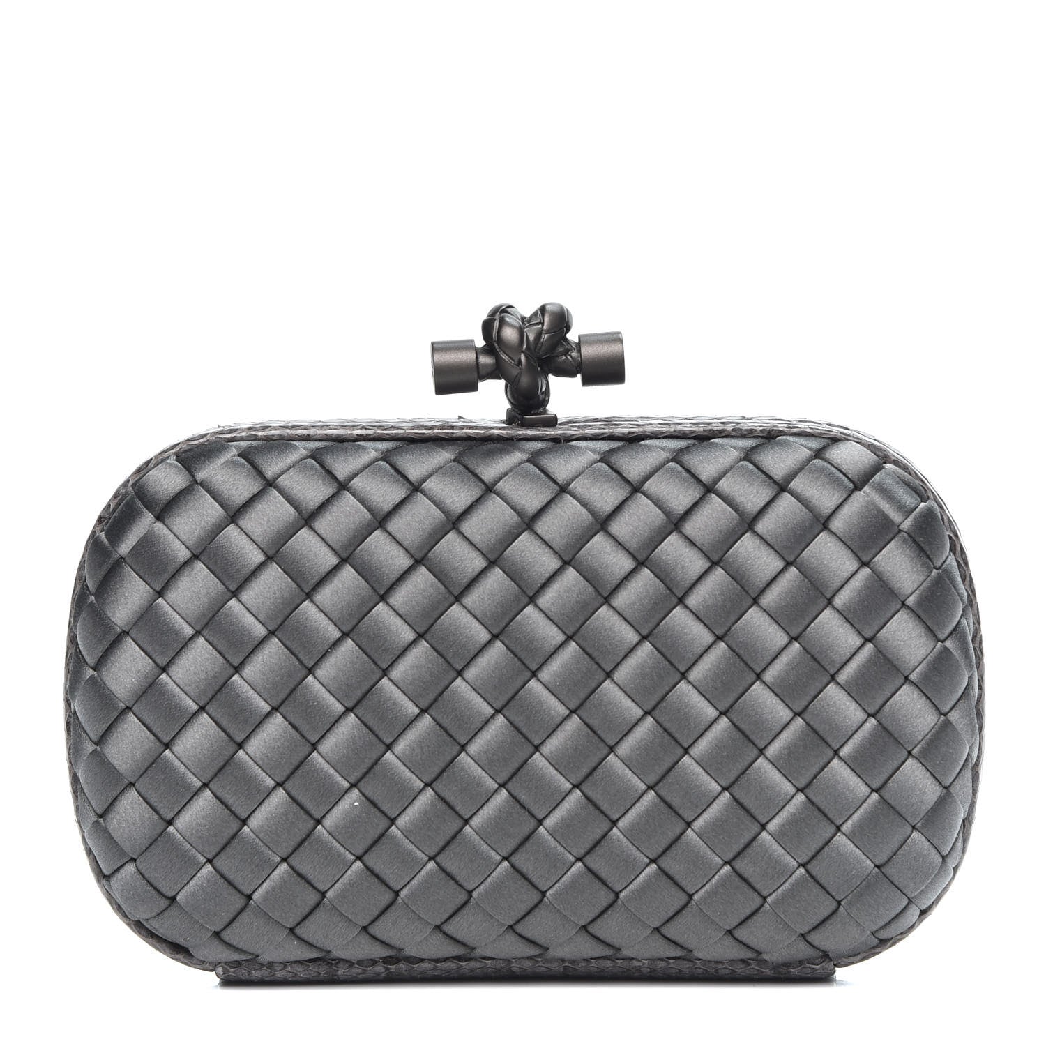 Bottega Veneta Satin Intreccio Impero Ayers Knot Clutch Light Grey 1 of 5