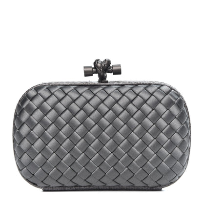 Bottega Veneta Satin Intreccio Impero Ayers Knot Clutch Light Grey 1 of 5