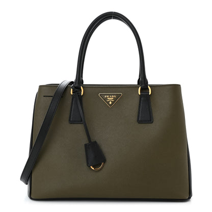 Prada Saffiano Lux Bi-Color Medium Tote Militare Black 1 of 11