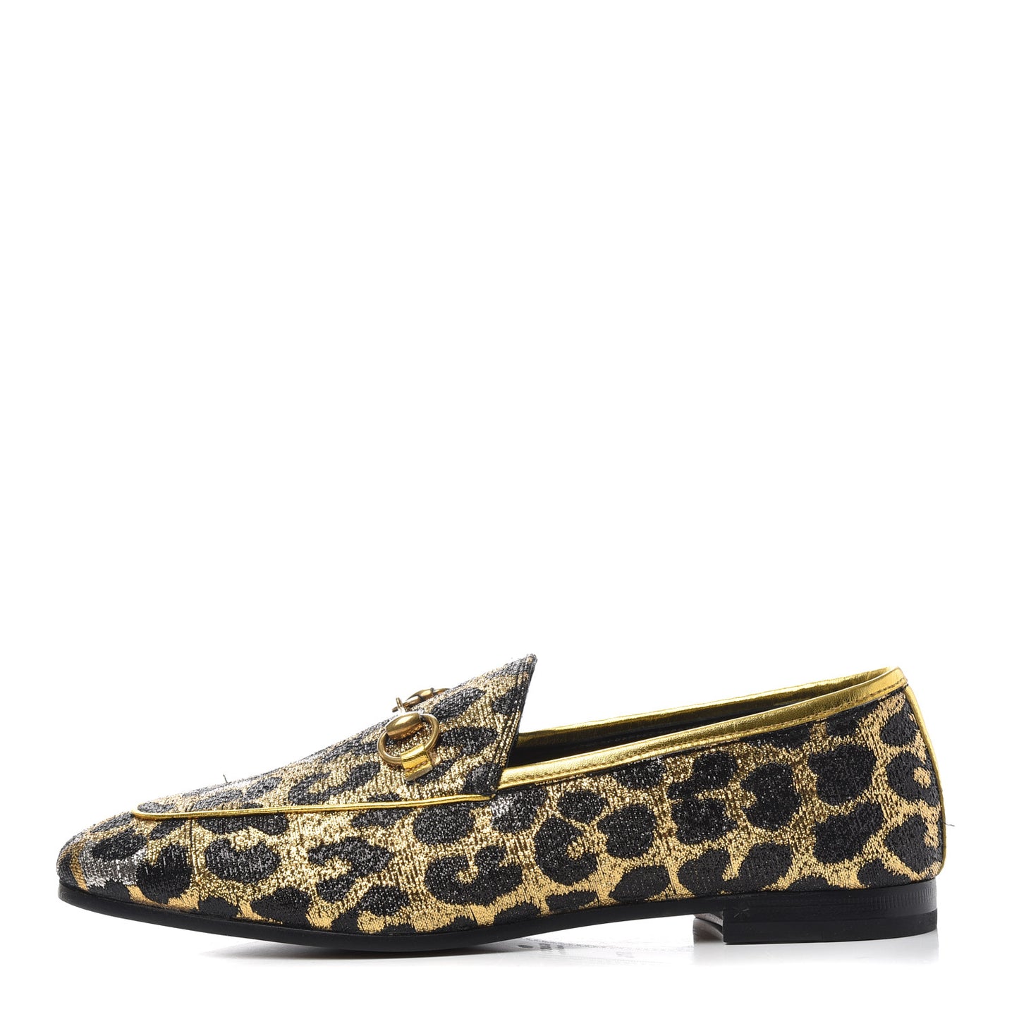Jacquard Leopard Print Horsebit Womens Jordaan Loafers 37.5 Gold