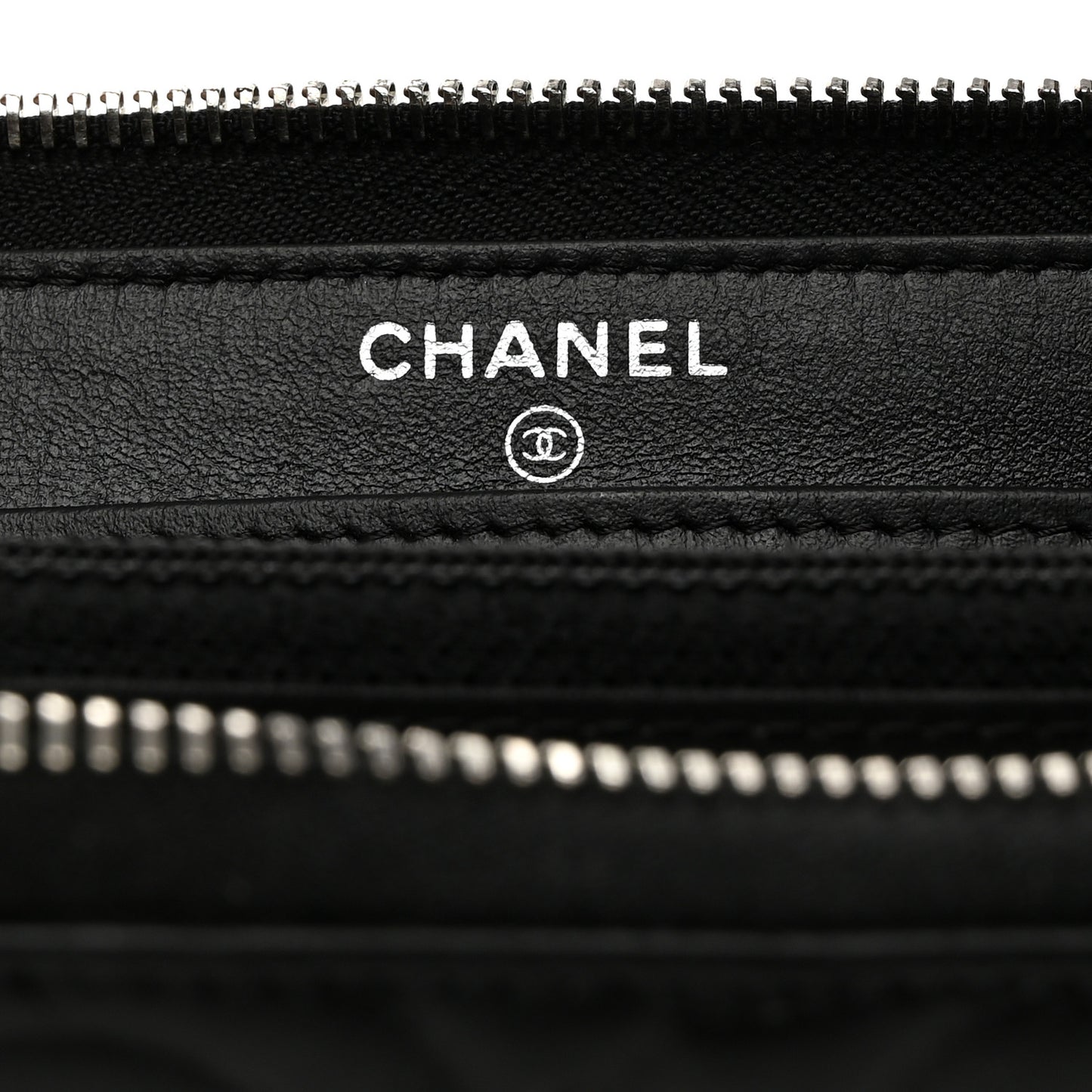 Lambskin Camellia Embossed Large Zip Around Gusset Wallet Black