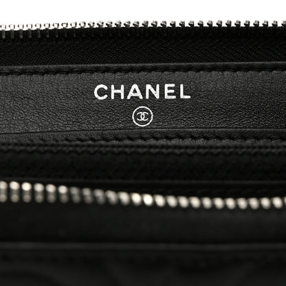 Chanel Lambskin Camellia Embossed Large Zip Around Gusset Wallet Black 6 of 12