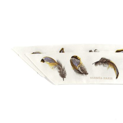 Hermes Silk Plumes par Henri de Linares Twilly White Taupe Paille 2 of 3