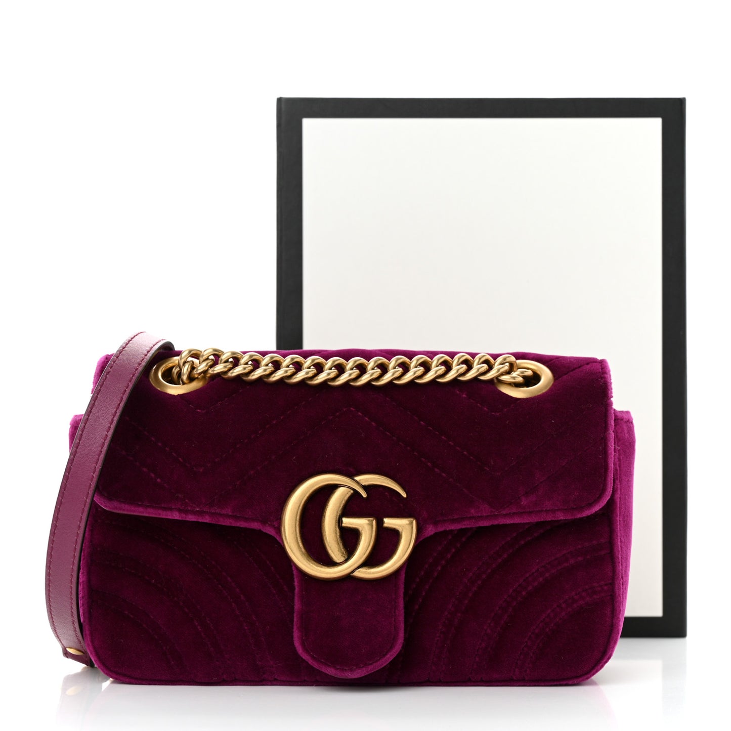 Velvet Matelasse Mini GG Marmont Shoulder Bag Fuchsia Violet Cyclamen