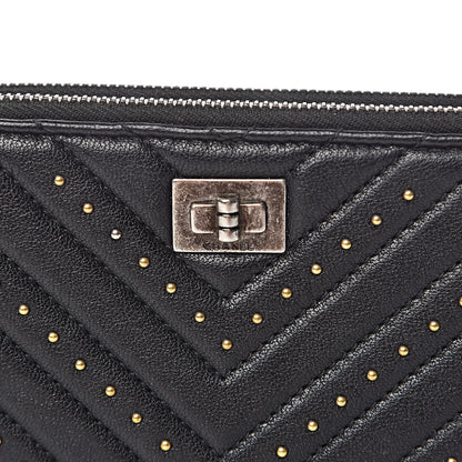 Chanel Sheepskin Chevron Quilted Studded Reissue Small Clutch With Chain Black 14 of 15