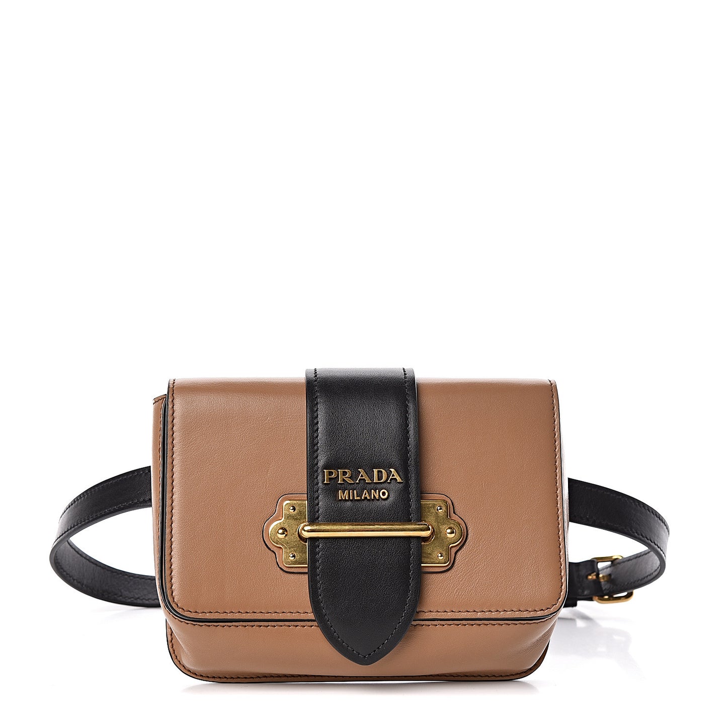 City Calf Cahier Belt Bag Camel Black