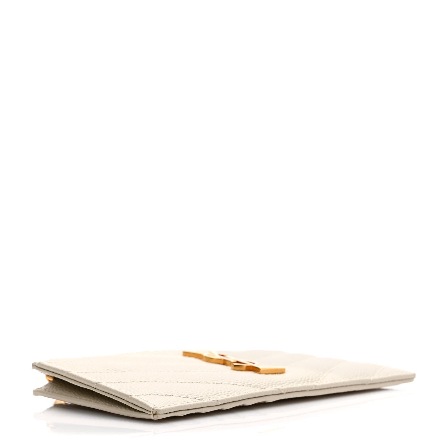 Saint Laurent Grain De Poudre Matelasse Chevron Monogram Fragments Zippered Card Case Crema Soft 4 of 7