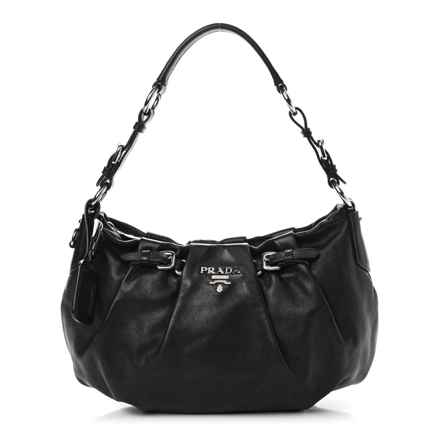 Prada Soft Calfskin Pleated Hobo Black 1 of 9