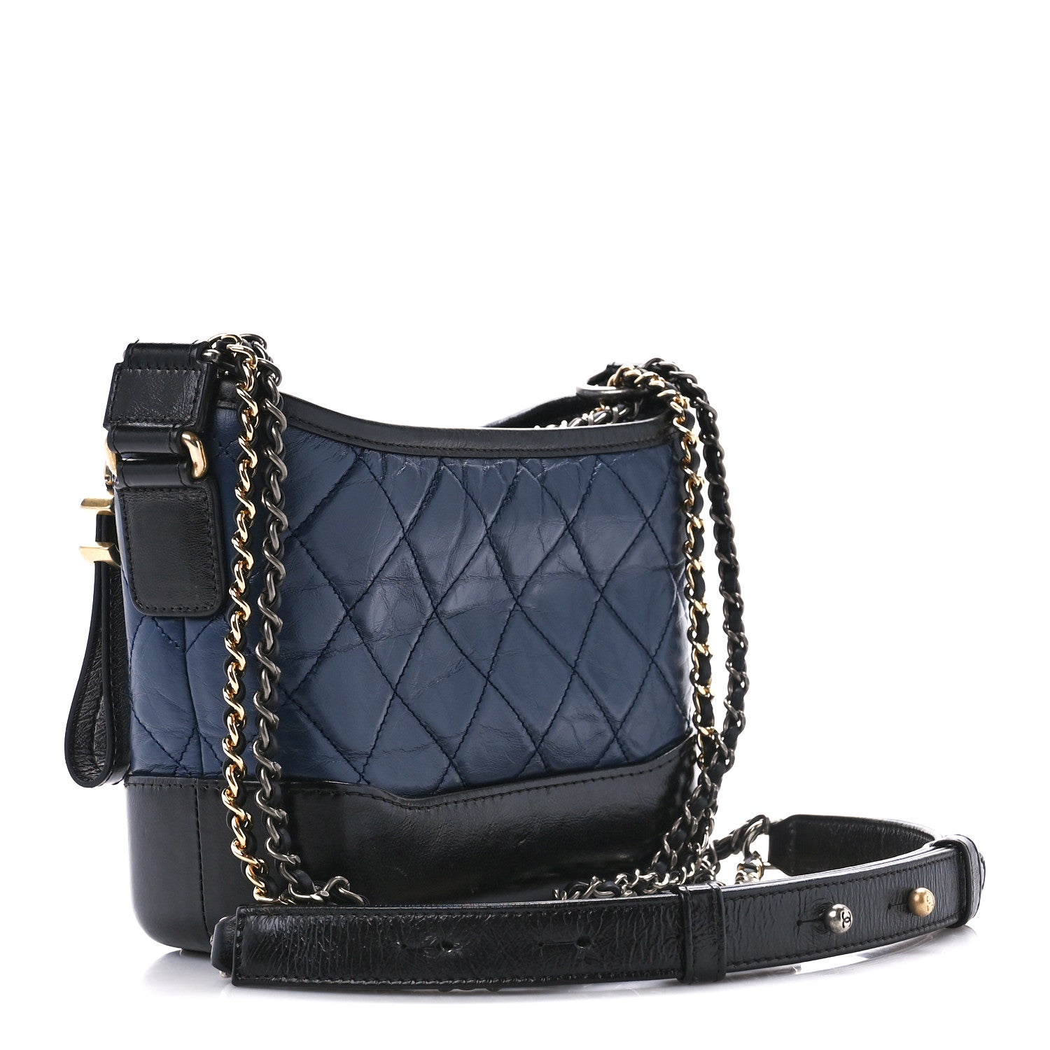 Chanel Aged Calfskin Quilted Small Gabrielle Hobo Navy Black 3 of 10