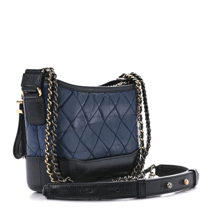 Chanel Aged Calfskin Quilted Small Gabrielle Hobo Navy Black 3 of 10