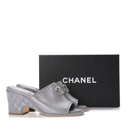 Chanel Lambskin Quilted CC Chain Mules 40 Grey 9 of 9