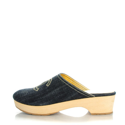 Chanel Denim Wooden CC Clogs 40 Dark Blue 1 of 10
