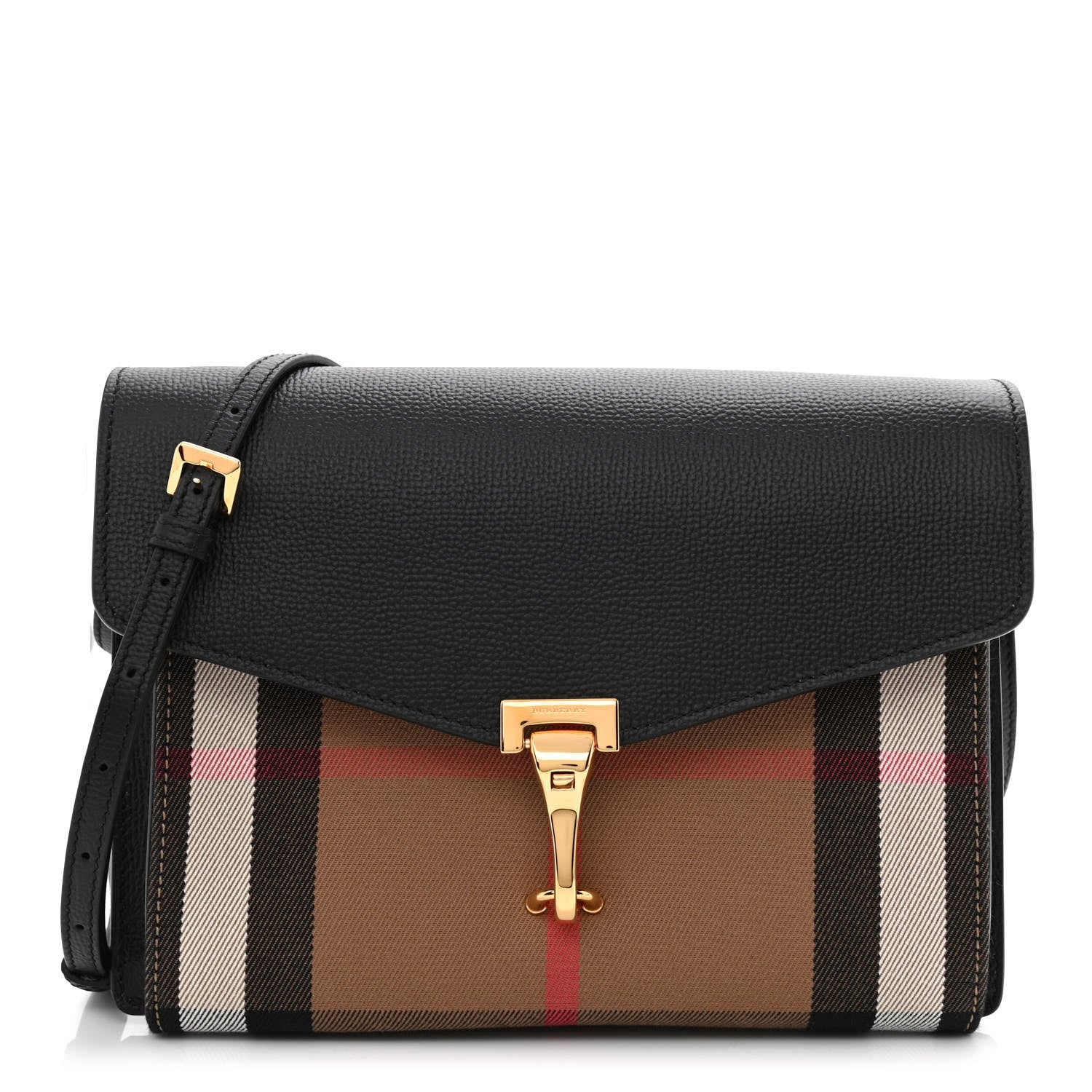 Burberry Derby Calfskin House Check Small Macken Crossbody Black 1 of 11