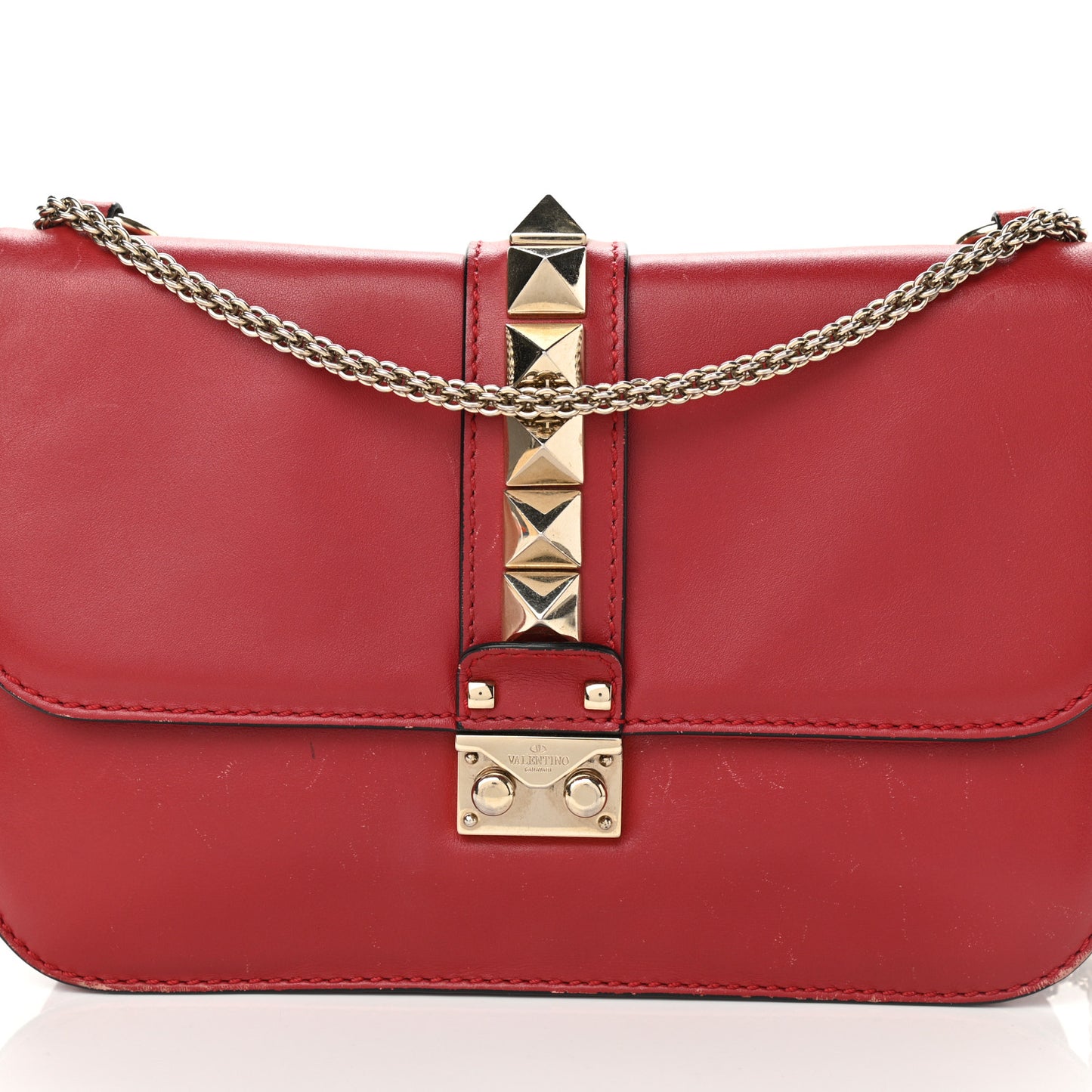Vitello Medium Glam Lock Rockstud Flap Red