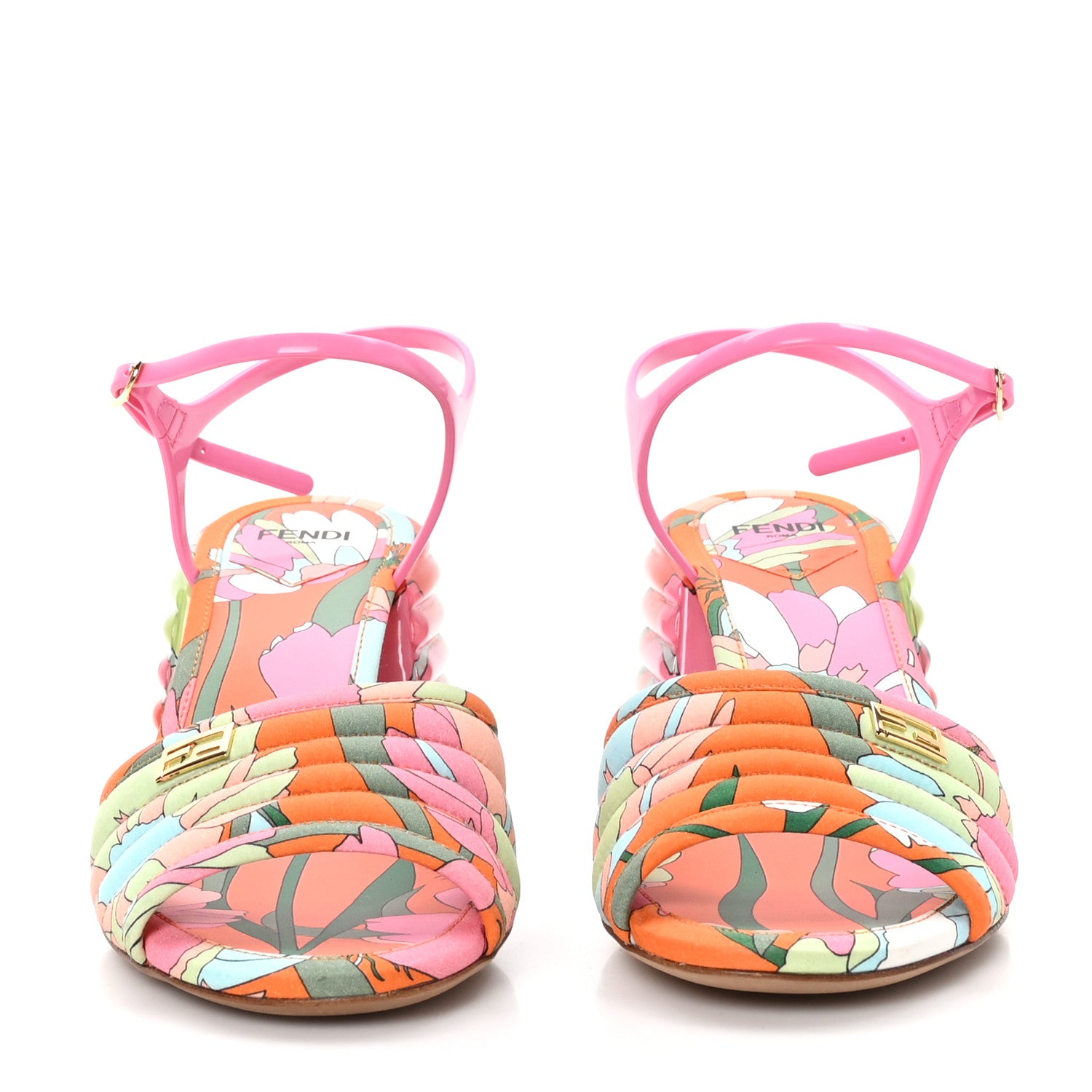 Fendi Fabric Calfskin Promenade Slingback Sandals 37.5 Arancio 2 of 7