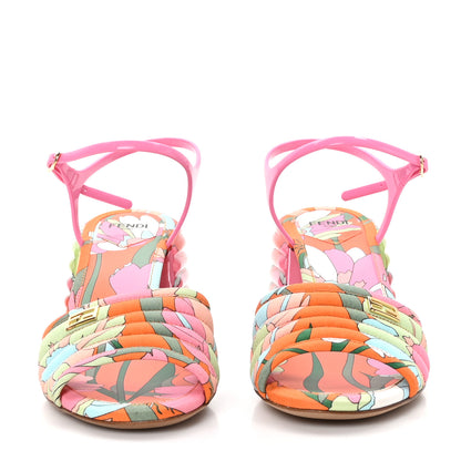 Fendi Fabric Calfskin Promenade Slingback Sandals 37.5 Arancio 2 of 7