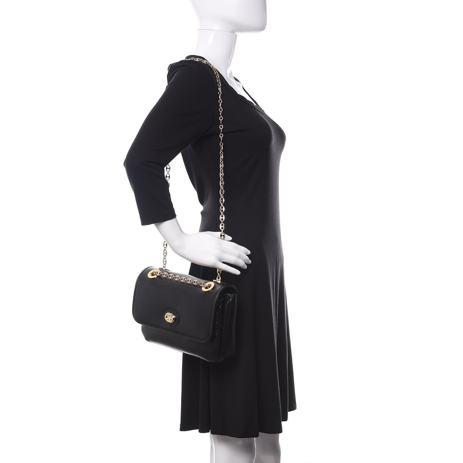 Gucci Azalea Calfskin Small Marina Chain Shoulder Bag Black 2 of 10