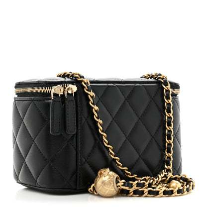 Chanel Lambskin Quilted Small Pearl Crush Vanity Case With Chain Black 3 of 11
