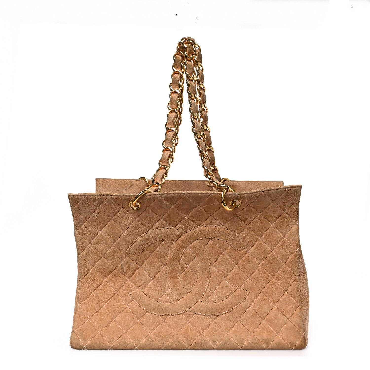 Chanel Suede Quilted CC Timeless Shopping Tote Beige 1 of 12