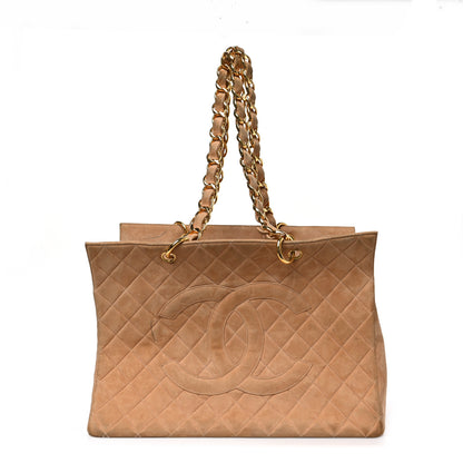 Chanel Suede Quilted CC Timeless Shopping Tote Beige 1 of 12