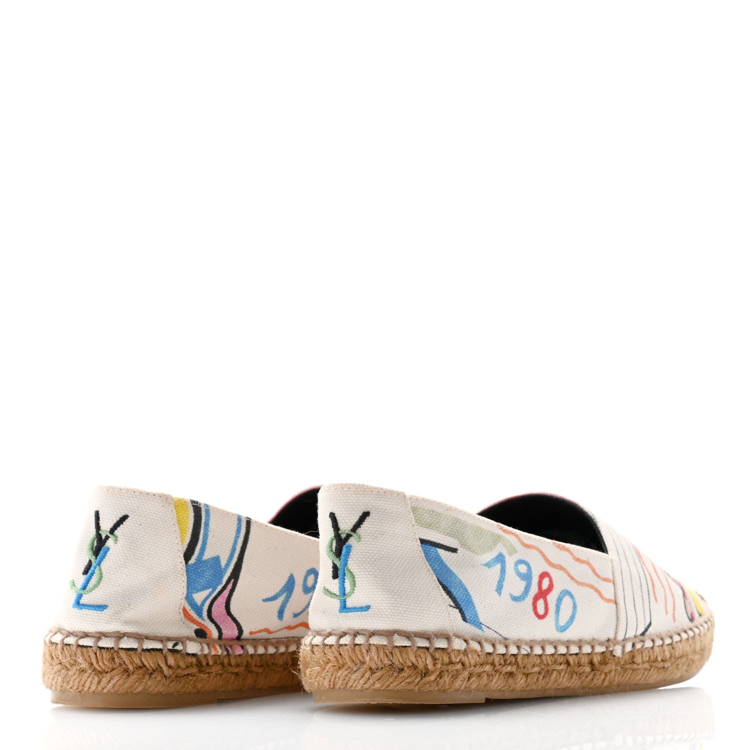 Saint Laurent Canvas Love Print Elba Logo Embroidered Espadrilles 38 Multicolor 4 of 11