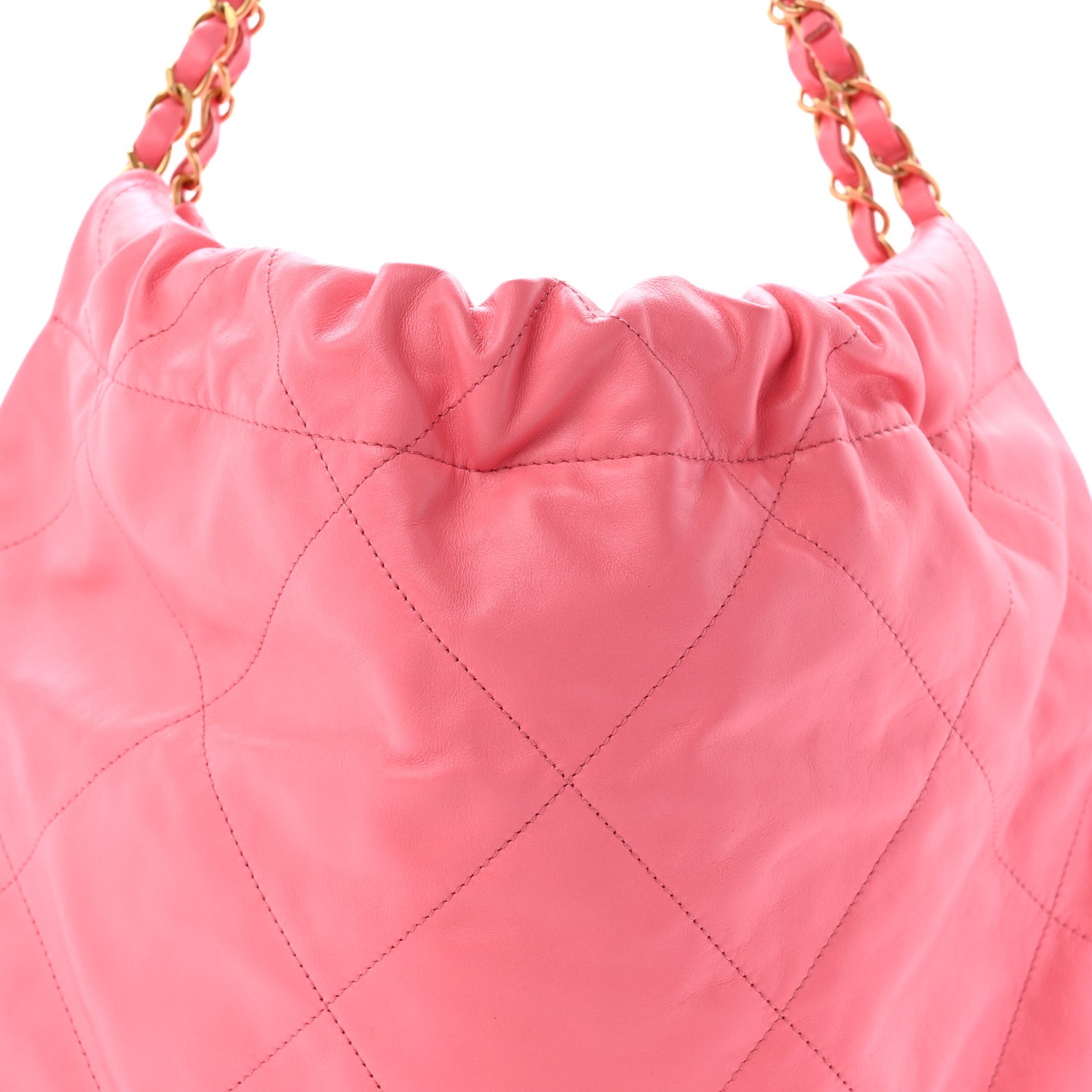 Shiny Calfskin Quilted Chanel 22 Coral Pink